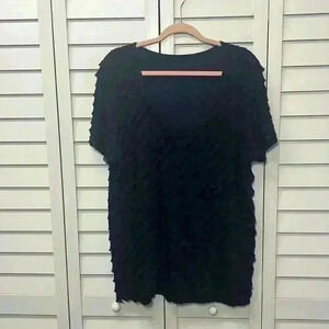 Short Sleeve Scoop Neck Ruffle Top Size 1X Navy
